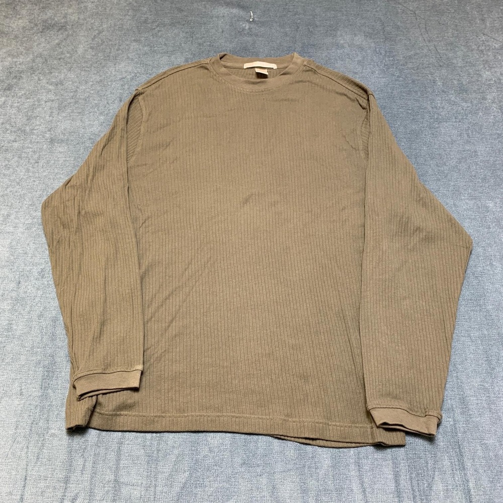 Perry Ellis Vertical Ribbed Sweater Men XL Olive Texture Cotton Moisture Wicking